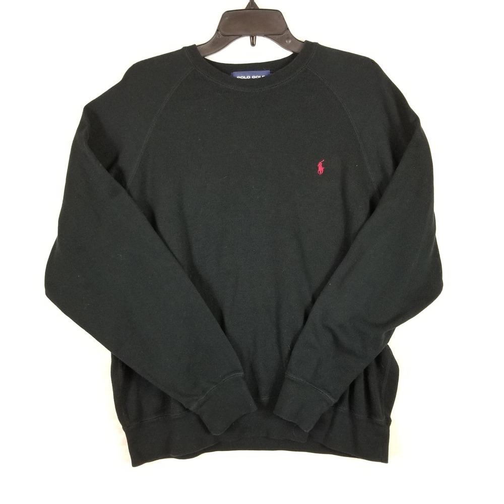 Polo Golf Ralph Lauren Men XL Black Cotton Crewneck Sweater Red Pony Made in USA